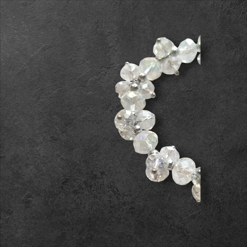 Silver White Crystal Bracelet with Bear Charm Stretch
